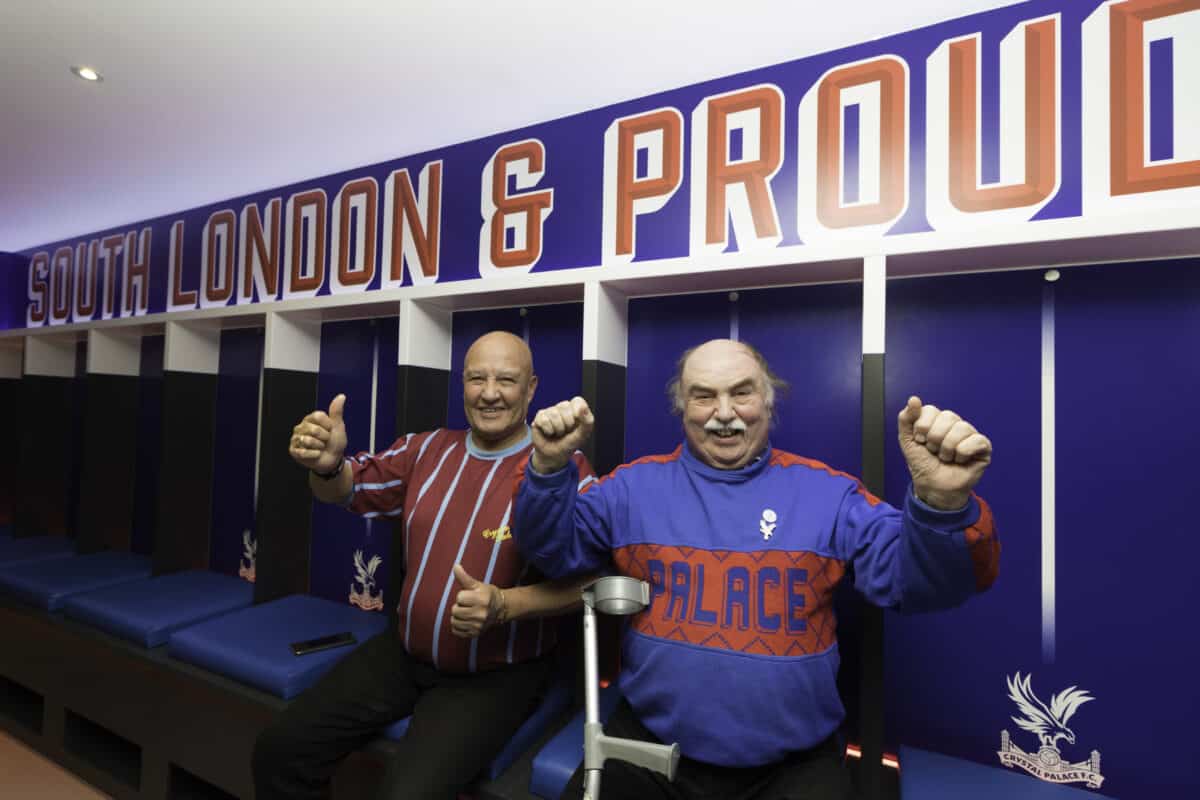Crystal Palace fans on a tour of the first team changing room