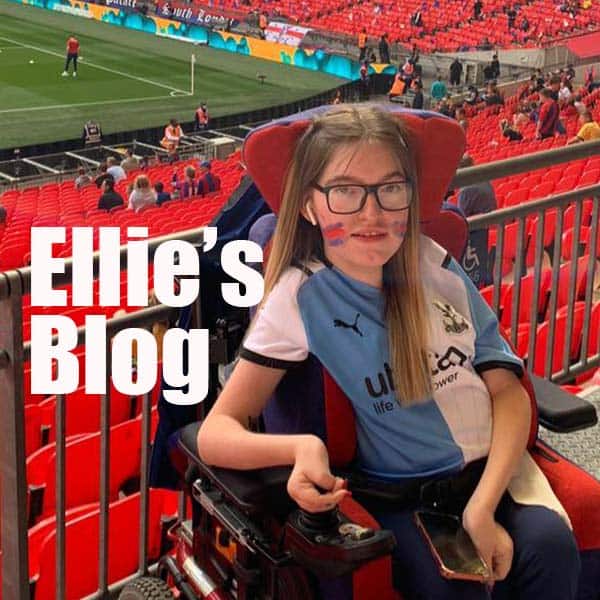 Ellie Killick in her motorised wheelchair at Wembley Stadium